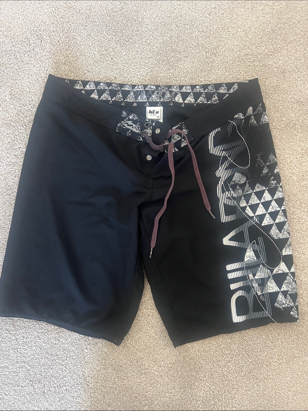 Billabong Black Board Shorts with White Geometric Side Panel